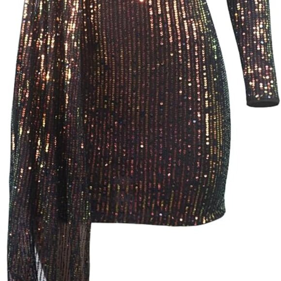 Women's Sequin Dress Glitter Mini Long Sleeve Club Party New Year - Picture 4 of 5